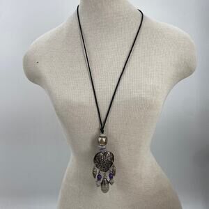 Vintage long beaded heart dangling pendant necklace